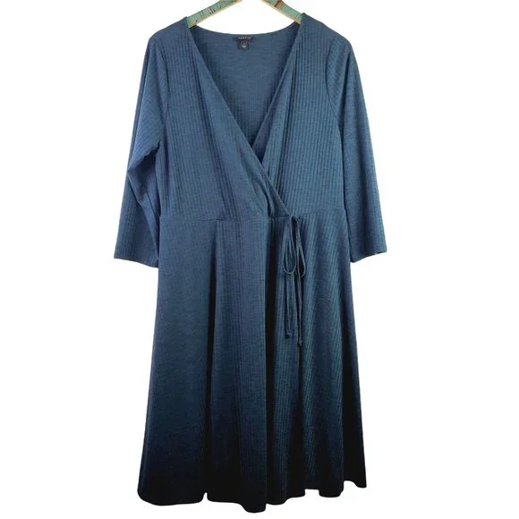 Torrid Teal Ribbed Knit Faux Wrap Dress Sz 1 (14/16) - Picture 1 of 10